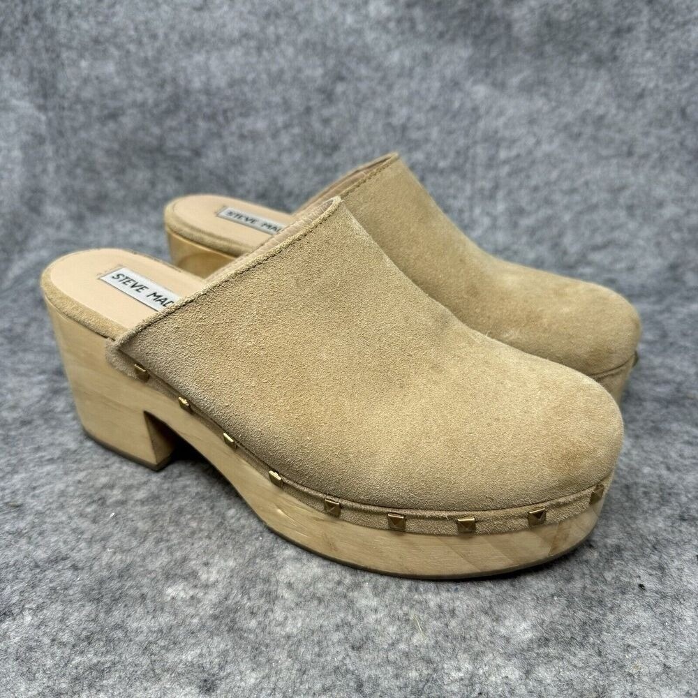 Y2K STEVE MADDEN Wood Platform Clogs Womens Shoes Size 7.5 Chunky Suede Hippie